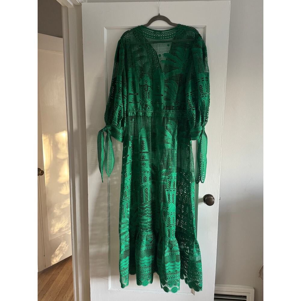 House of Harlow 1960 Green Guipure Lace Palace & Palm Maxi Coverup Dress - Picture 6 of 11